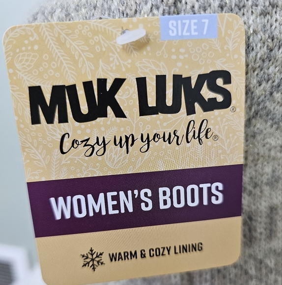 MUK LUKS Women's Janie Cozy Sweater Boot in Stone Lurex Print sz 7 - Picture 6 of 12